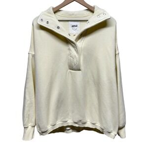 Aerie Getaway Quarter Snap Sweatshirt Size XS Cream Oversized Boho Pullover